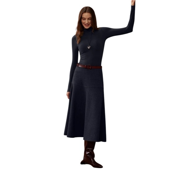 OGL Cashsoft Wool Like Flared Maxi Black Navy Womens Size XS - Picture 1 of 12